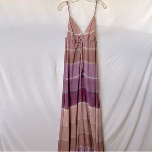 Gypsy 05 100% Silk Pink/Purple Tie Dye Spaghetti Strap Maxi Dress.  Size M